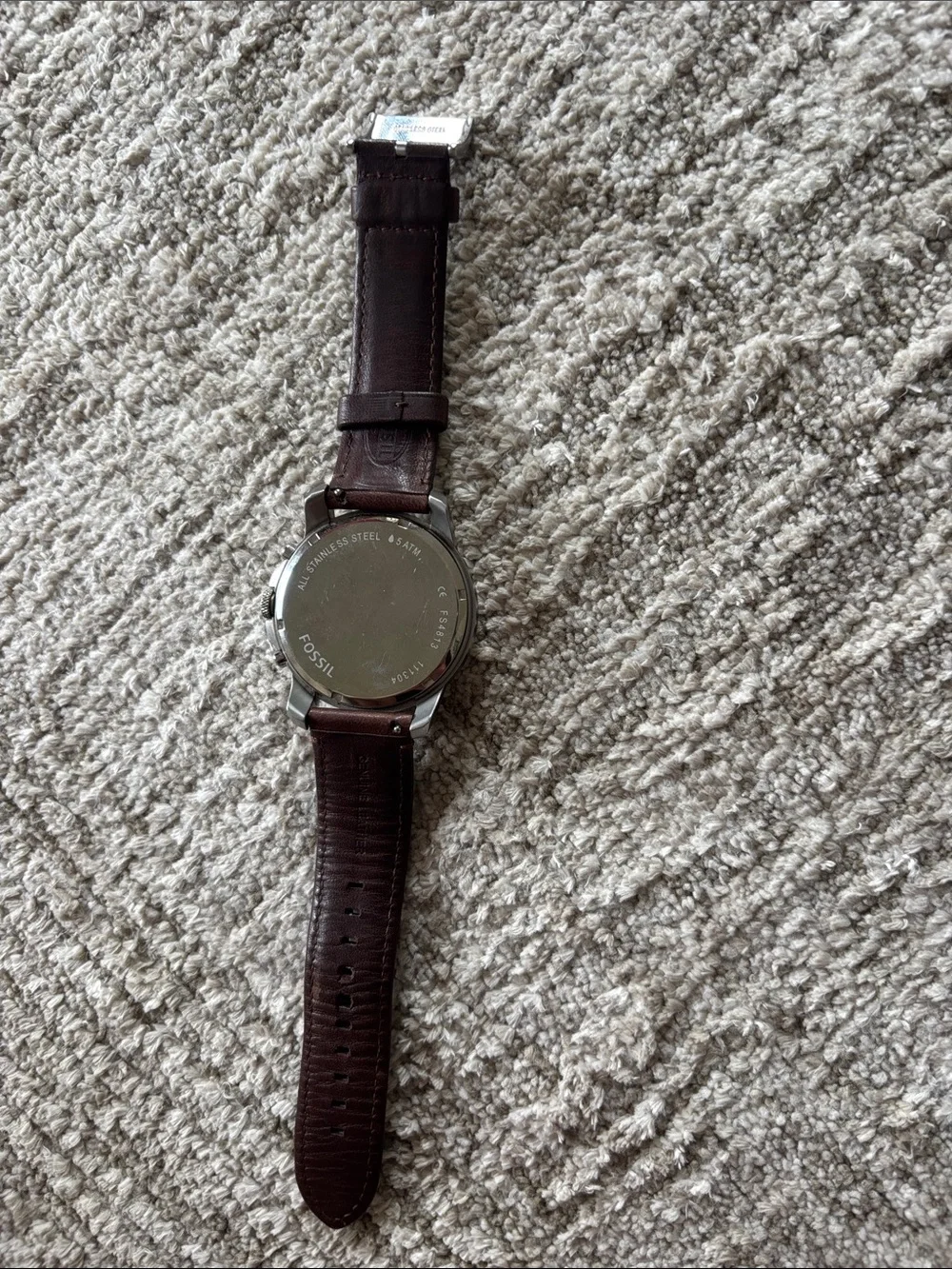 Fossil Men's Black Dial Watch with Brown Leather Strap